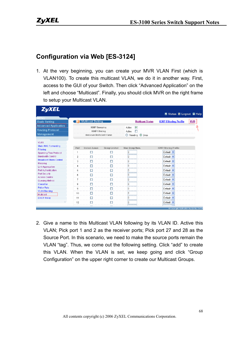 Configuration via web [es-3124 | ZyXEL Communications ZyXEL Dimension ES-3124-4F User Manual | Page 68 / 144