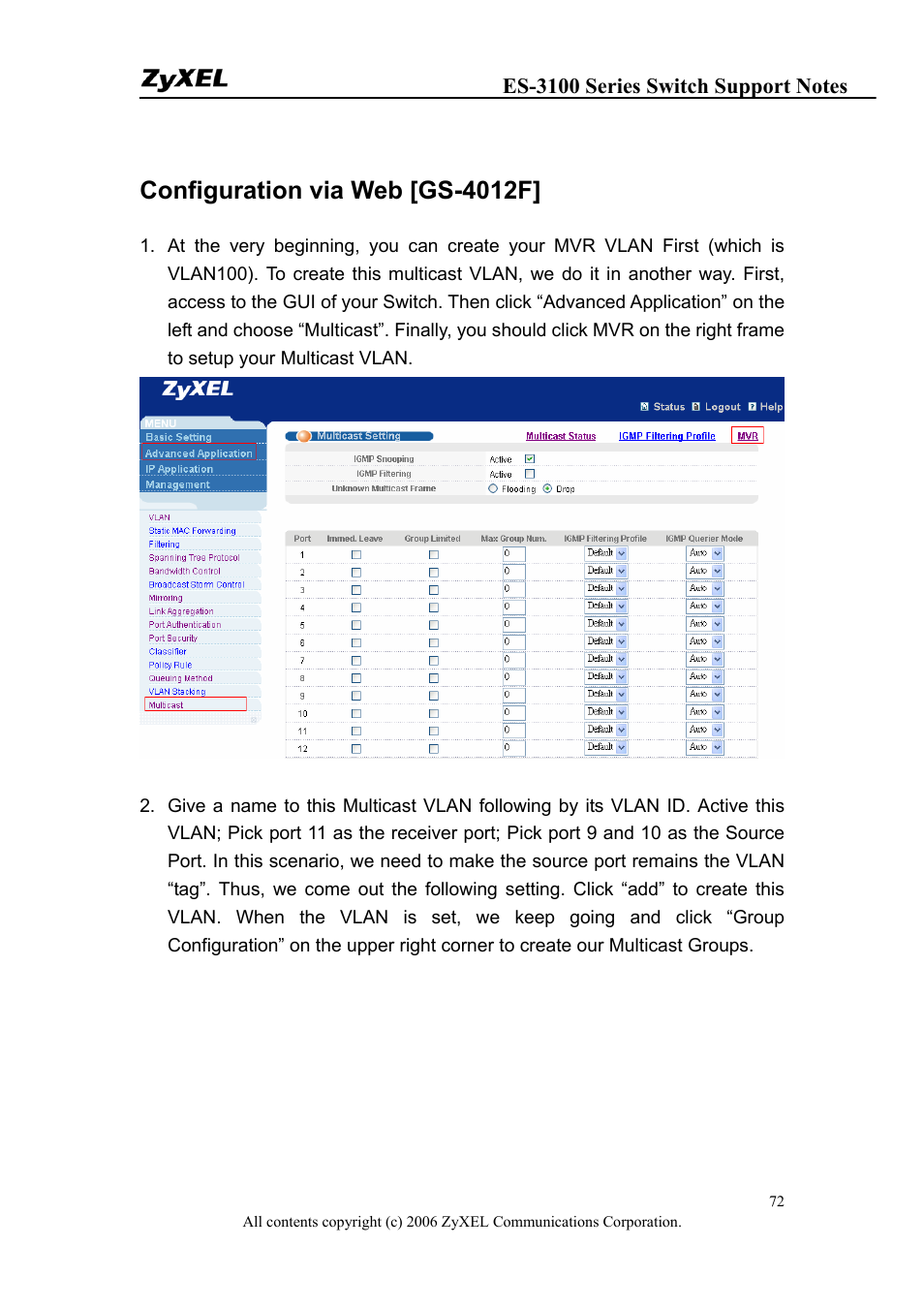 Configuration via web [gs-4012f | ZyXEL Communications ZyXEL Dimension ES-3124-4F User Manual | Page 72 / 144