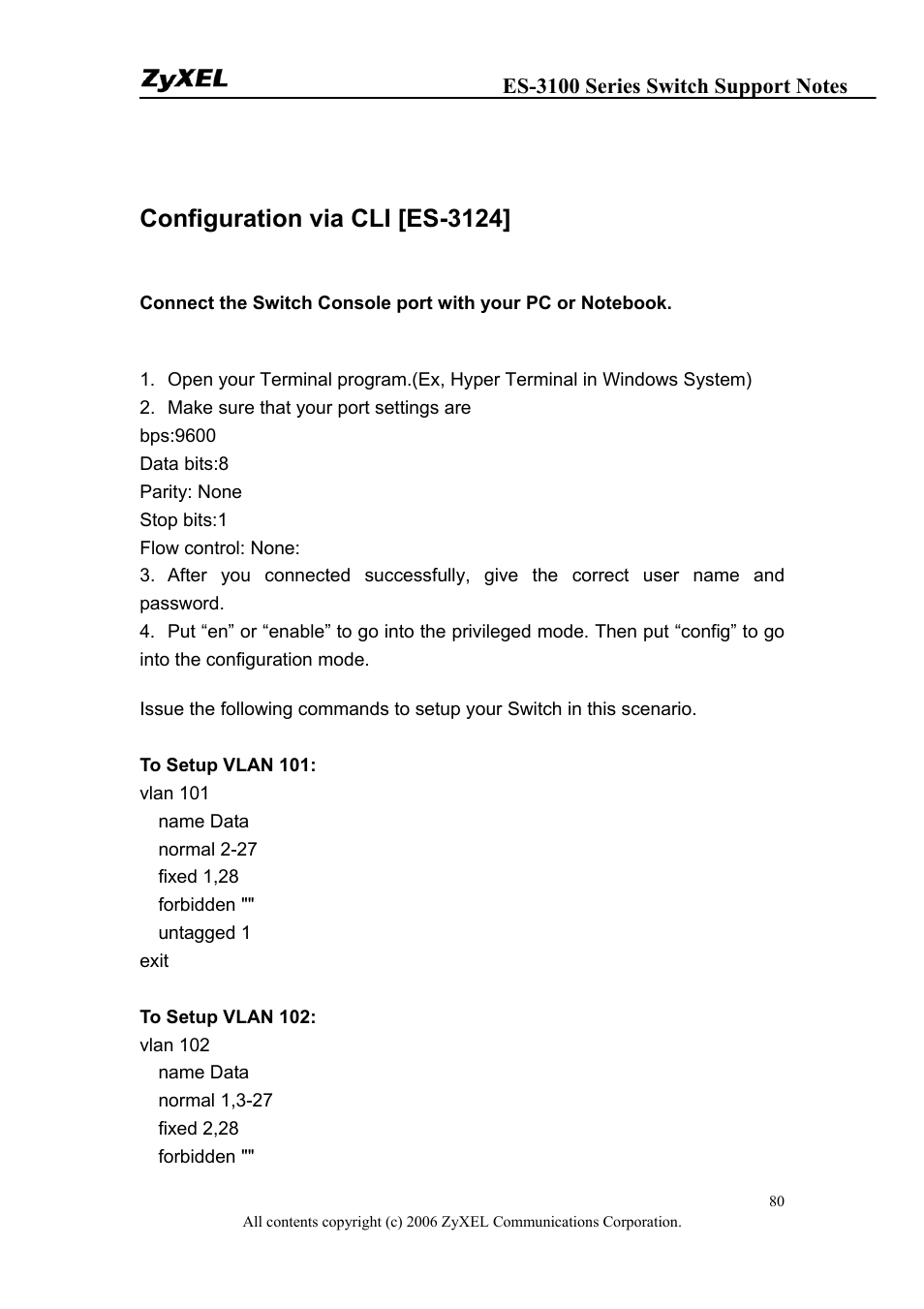 Configuration via cli [es-3124 | ZyXEL Communications ZyXEL Dimension ES-3124-4F User Manual | Page 80 / 144