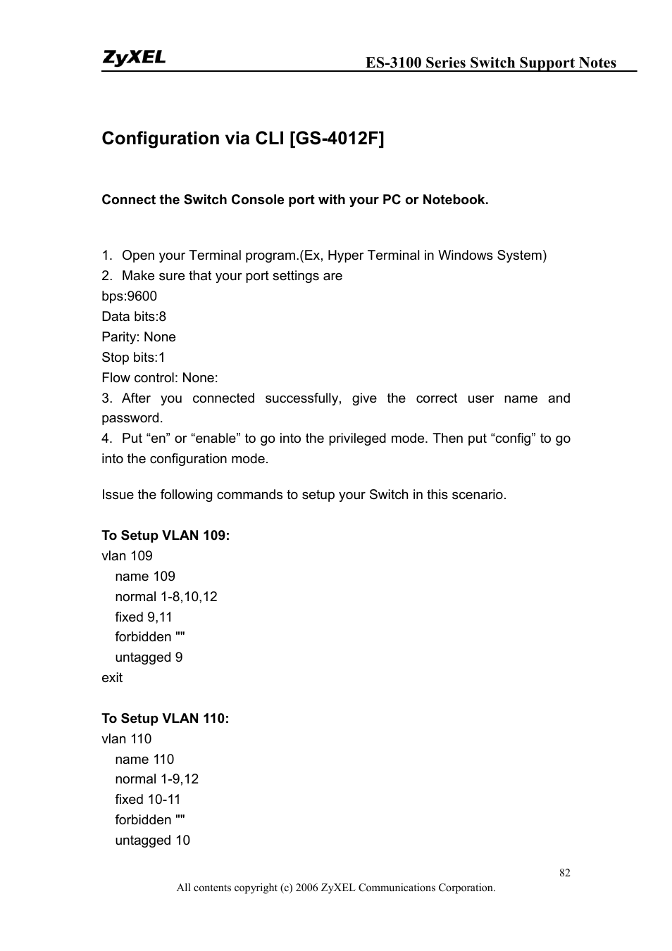 Configuration via cli [gs-4012f | ZyXEL Communications ZyXEL Dimension ES-3124-4F User Manual | Page 82 / 144