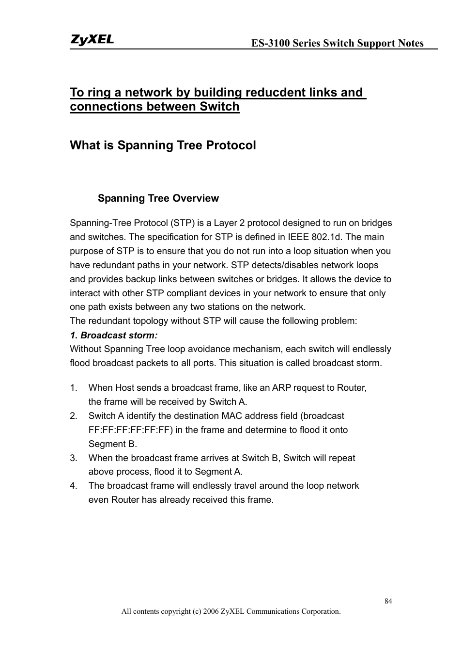 What is spanning tree protocol | ZyXEL Communications ZyXEL Dimension ES-3124-4F User Manual | Page 84 / 144