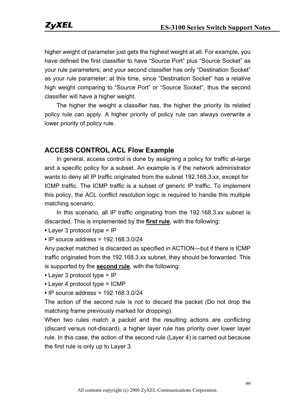 Access control acl flow example | ZyXEL Communications ZyXEL Dimension ES-3124-4F User Manual | Page 99 / 144