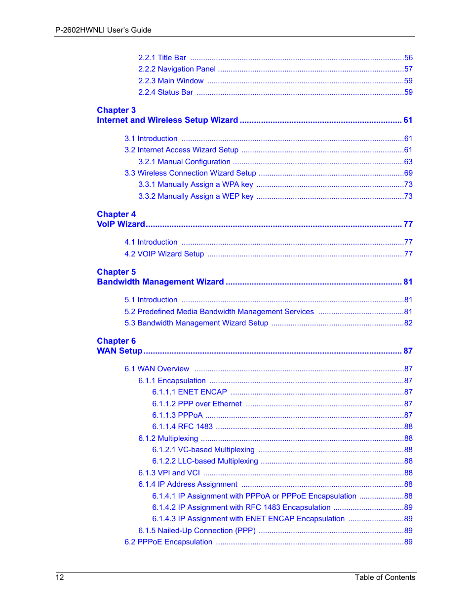 ZyXEL Communications 802.11g Wireless ADSL2+ 4-port VoIP IAD P-2602HWNLI User Manual | Page 12 / 442