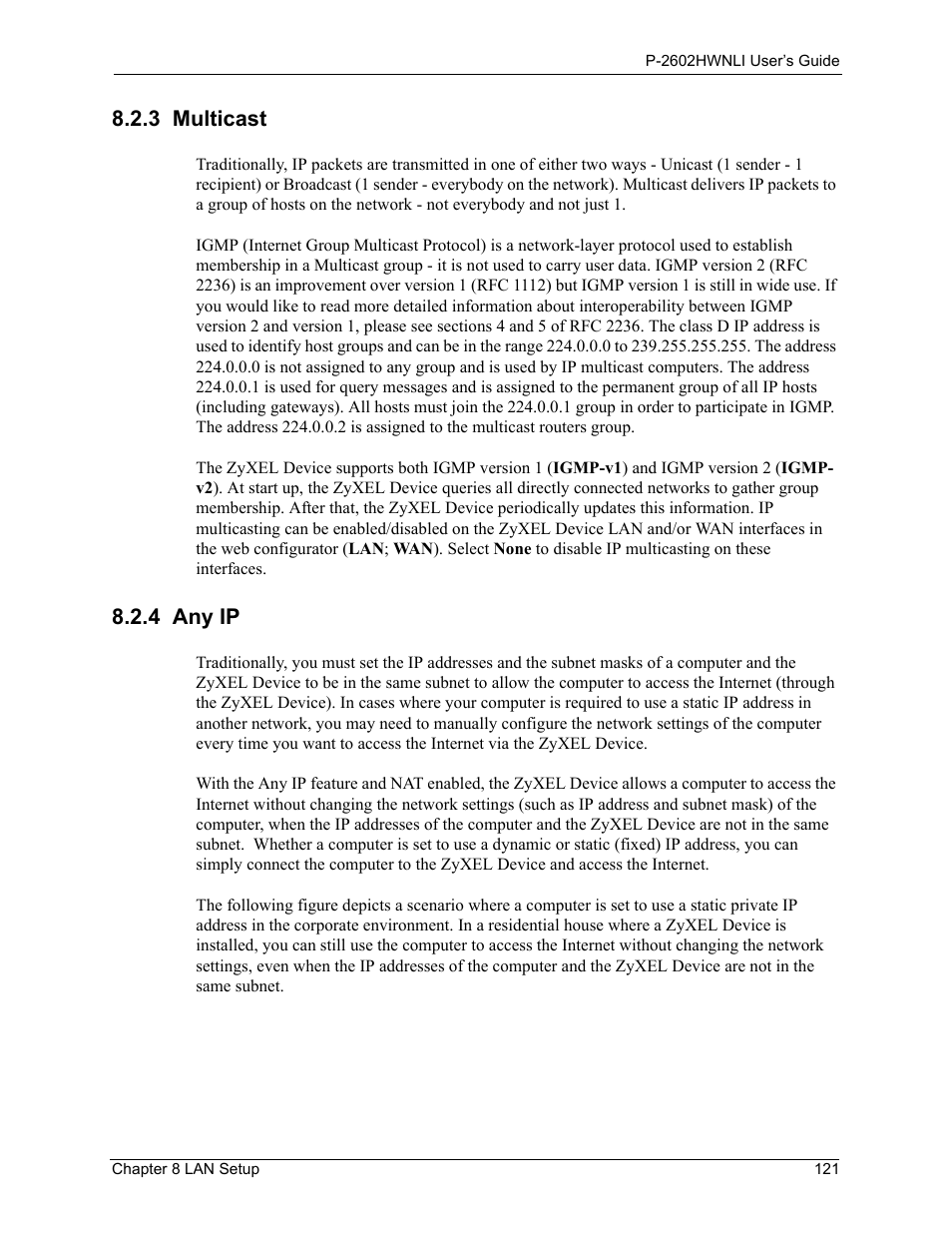 3 multicast, 4 any ip, 3 multicast 8.2.4 any ip | ZyXEL Communications 802.11g Wireless ADSL2+ 4-port VoIP IAD P-2602HWNLI User Manual | Page 121 / 442