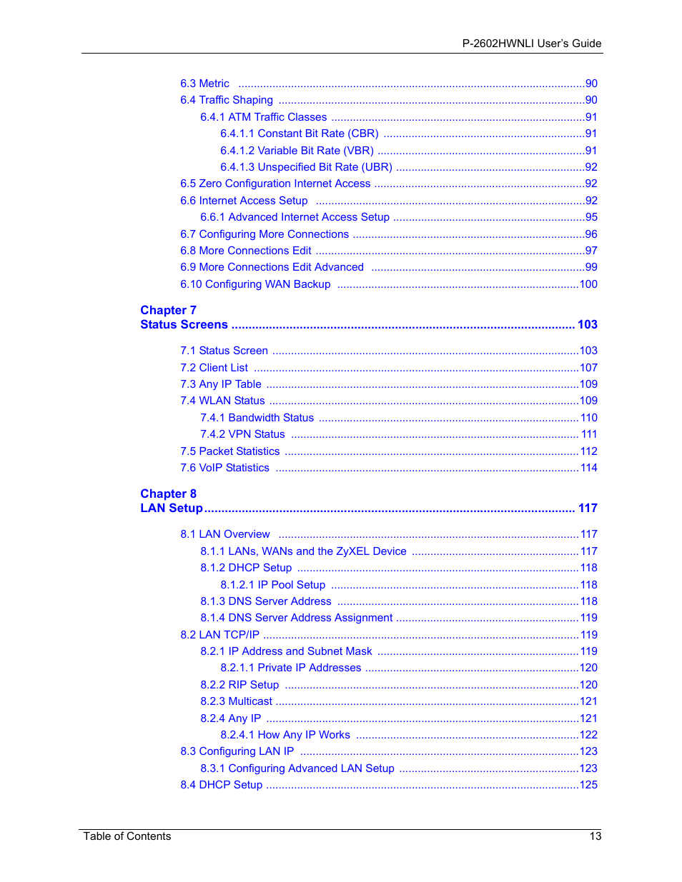ZyXEL Communications 802.11g Wireless ADSL2+ 4-port VoIP IAD P-2602HWNLI User Manual | Page 13 / 442