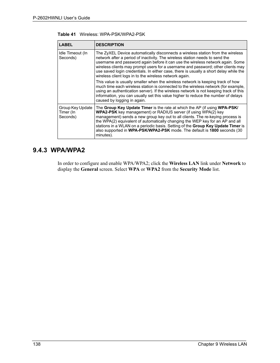 3 wpa/wpa2 | ZyXEL Communications 802.11g Wireless ADSL2+ 4-port VoIP IAD P-2602HWNLI User Manual | Page 138 / 442