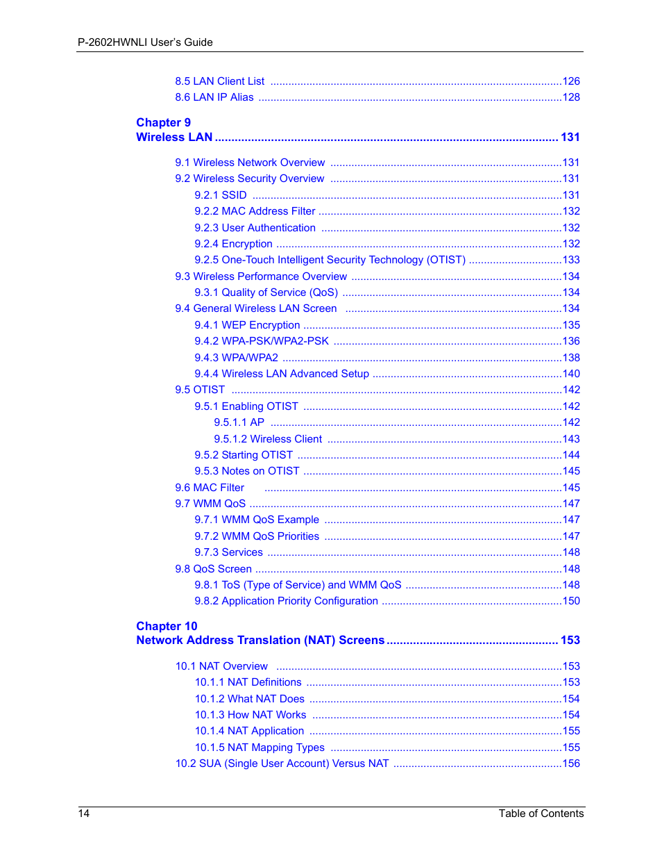 ZyXEL Communications 802.11g Wireless ADSL2+ 4-port VoIP IAD P-2602HWNLI User Manual | Page 14 / 442