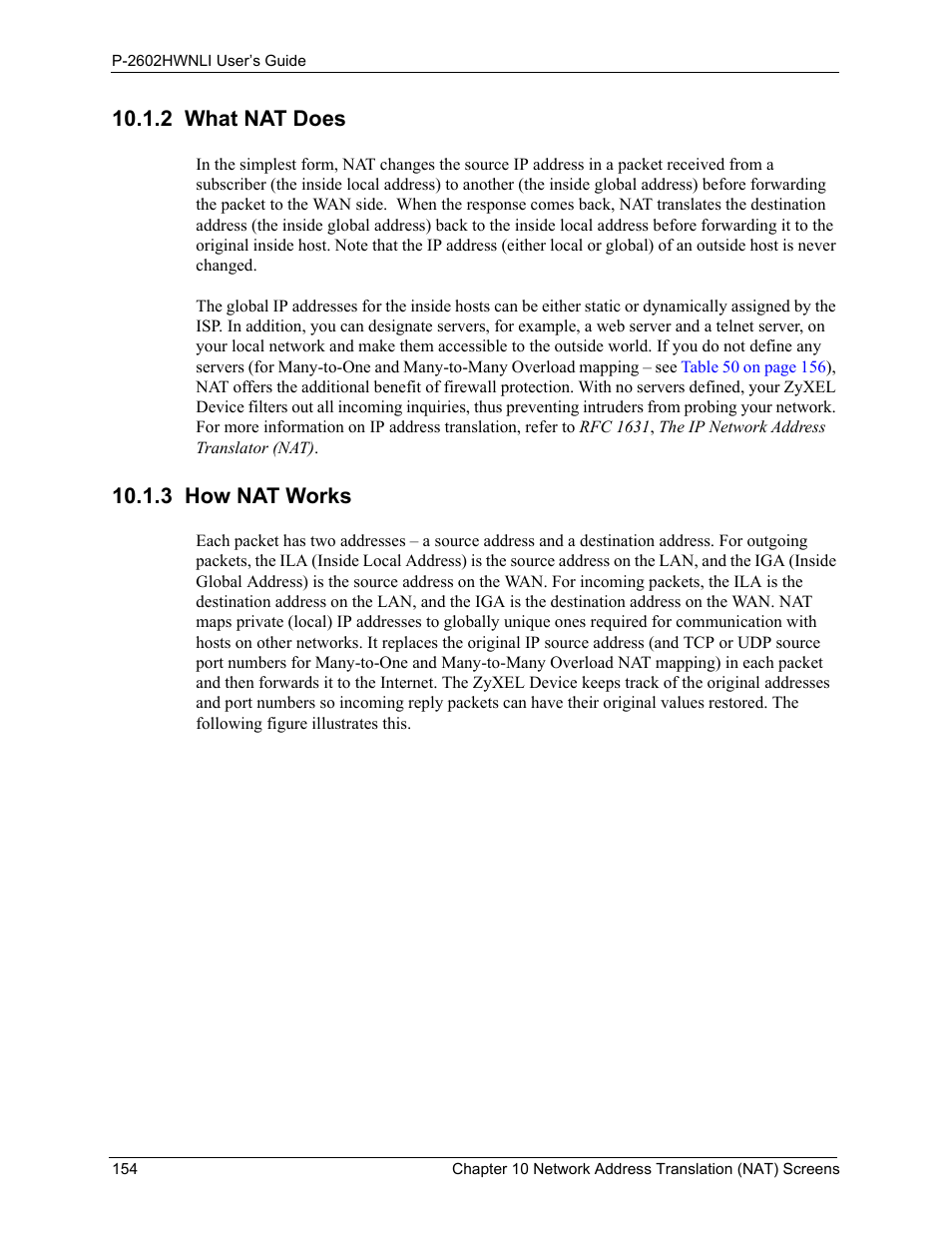 2 what nat does, 3 how nat works, 2 what nat does 10.1.3 how nat works | ZyXEL Communications 802.11g Wireless ADSL2+ 4-port VoIP IAD P-2602HWNLI User Manual | Page 154 / 442