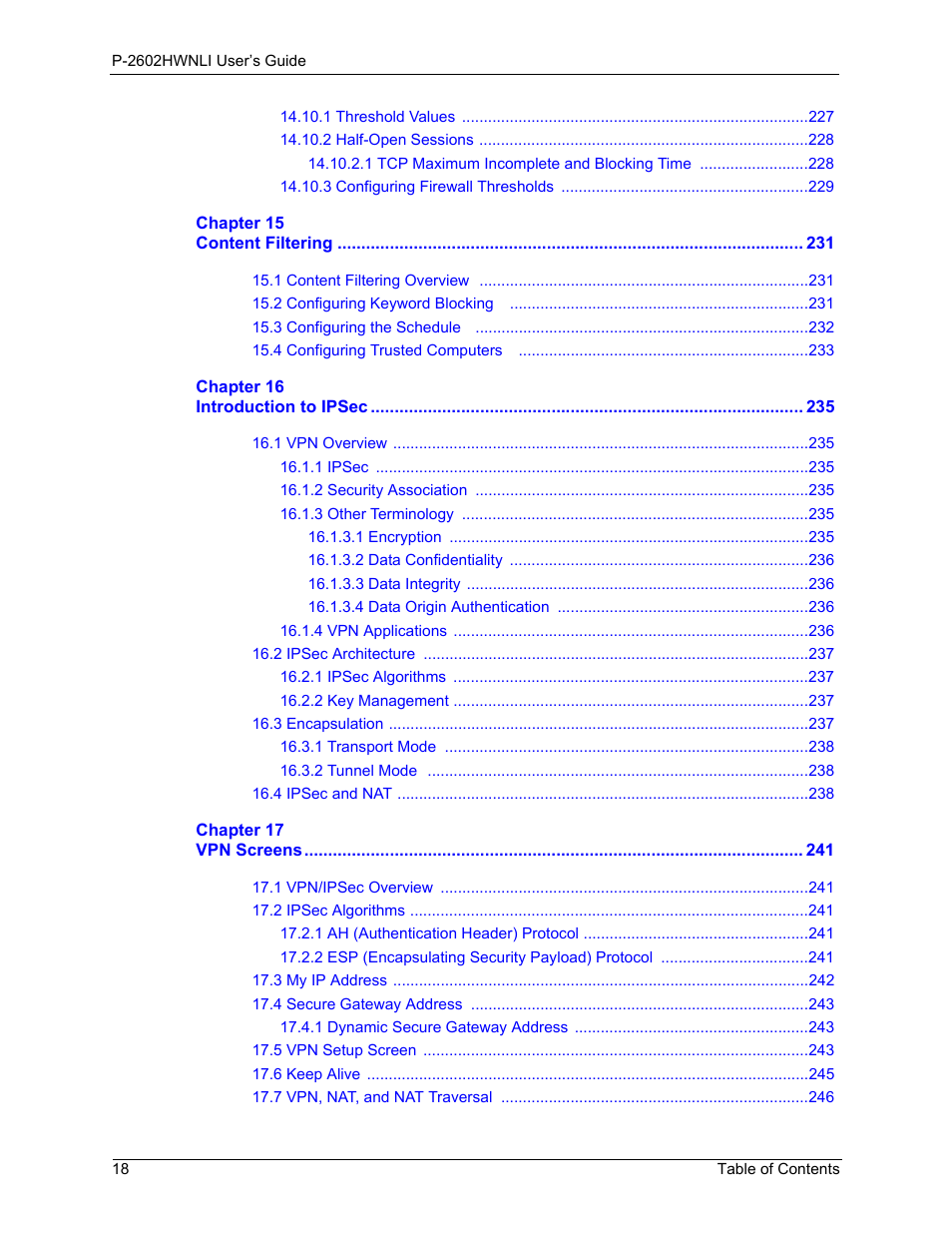 ZyXEL Communications 802.11g Wireless ADSL2+ 4-port VoIP IAD P-2602HWNLI User Manual | Page 18 / 442