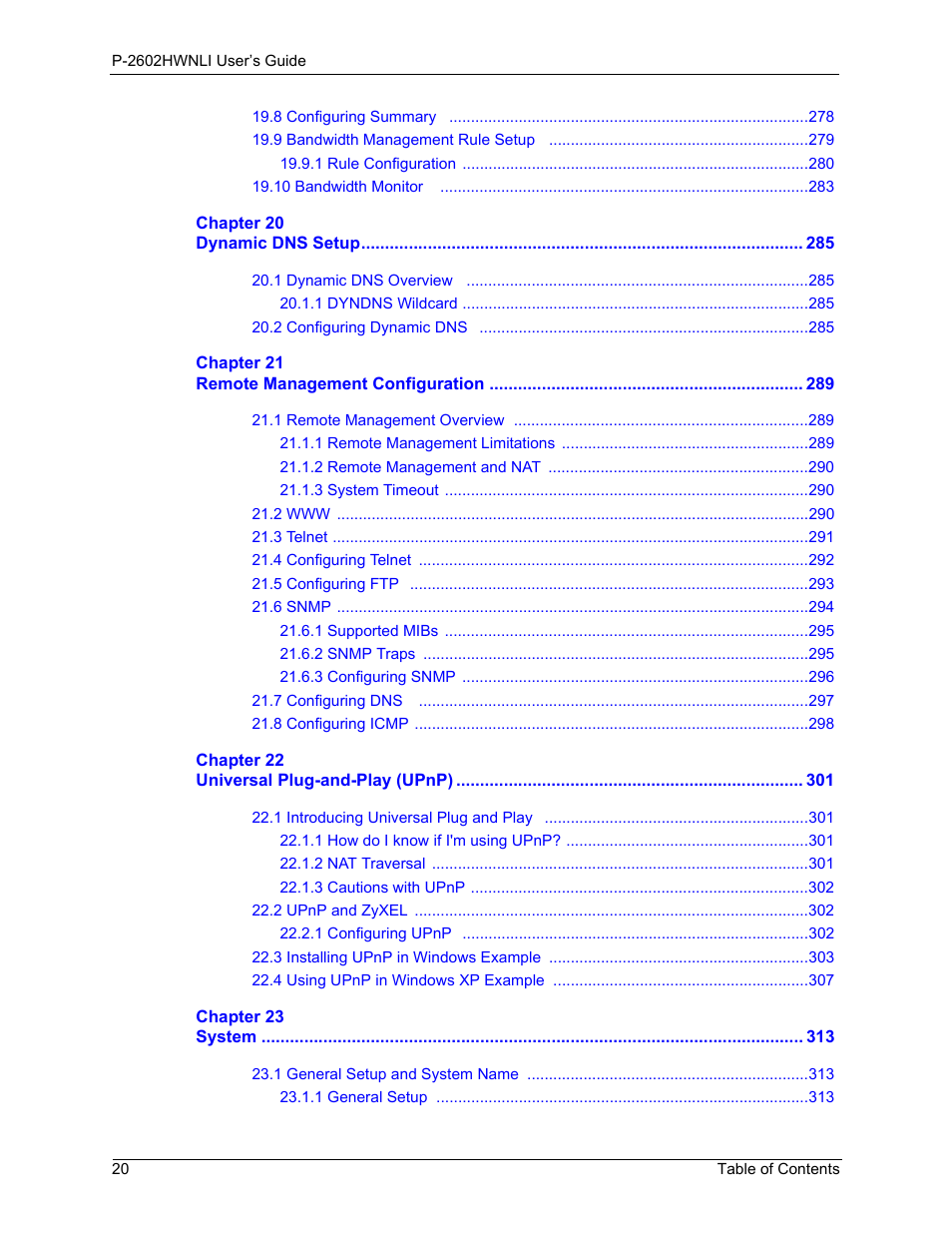 ZyXEL Communications 802.11g Wireless ADSL2+ 4-port VoIP IAD P-2602HWNLI User Manual | Page 20 / 442