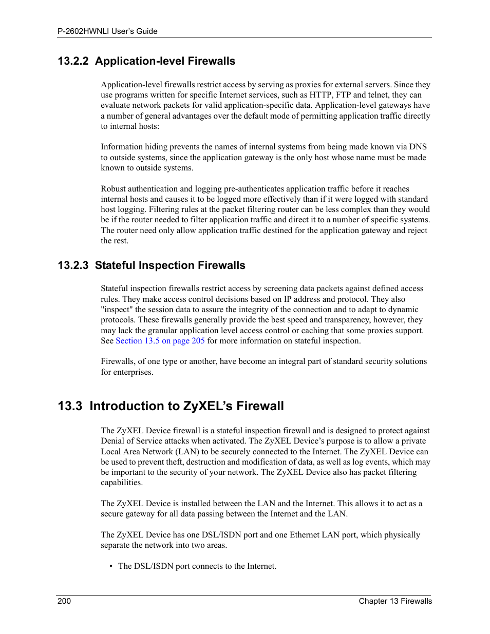 2 application-level firewalls, 3 stateful inspection firewalls, 3 introduction to zyxel’s firewall | ZyXEL Communications 802.11g Wireless ADSL2+ 4-port VoIP IAD P-2602HWNLI User Manual | Page 200 / 442