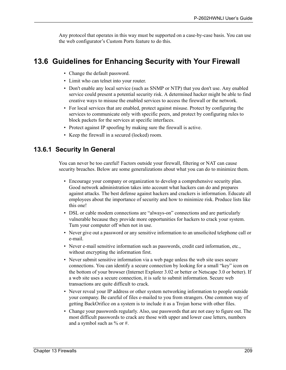 1 security in general | ZyXEL Communications 802.11g Wireless ADSL2+ 4-port VoIP IAD P-2602HWNLI User Manual | Page 209 / 442