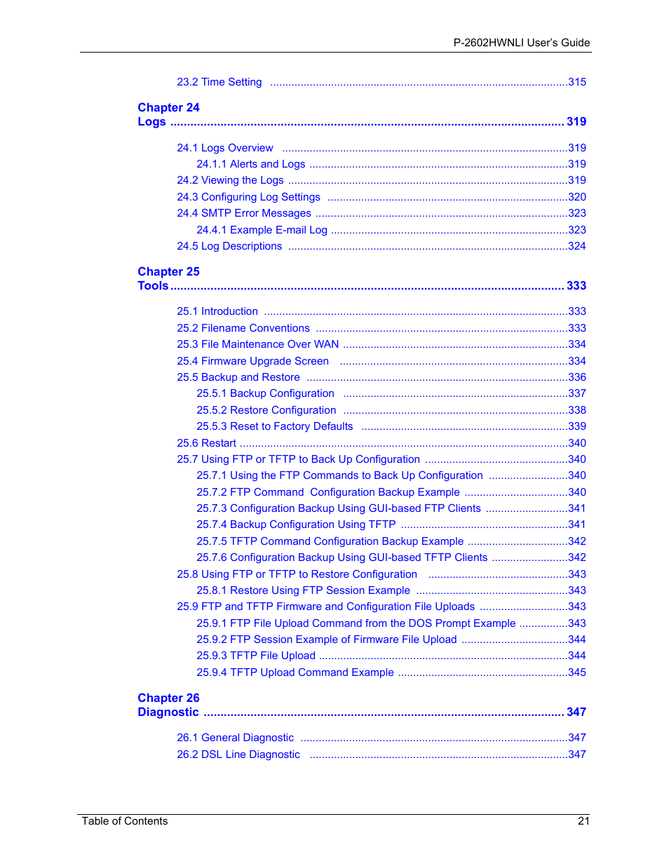 ZyXEL Communications 802.11g Wireless ADSL2+ 4-port VoIP IAD P-2602HWNLI User Manual | Page 21 / 442