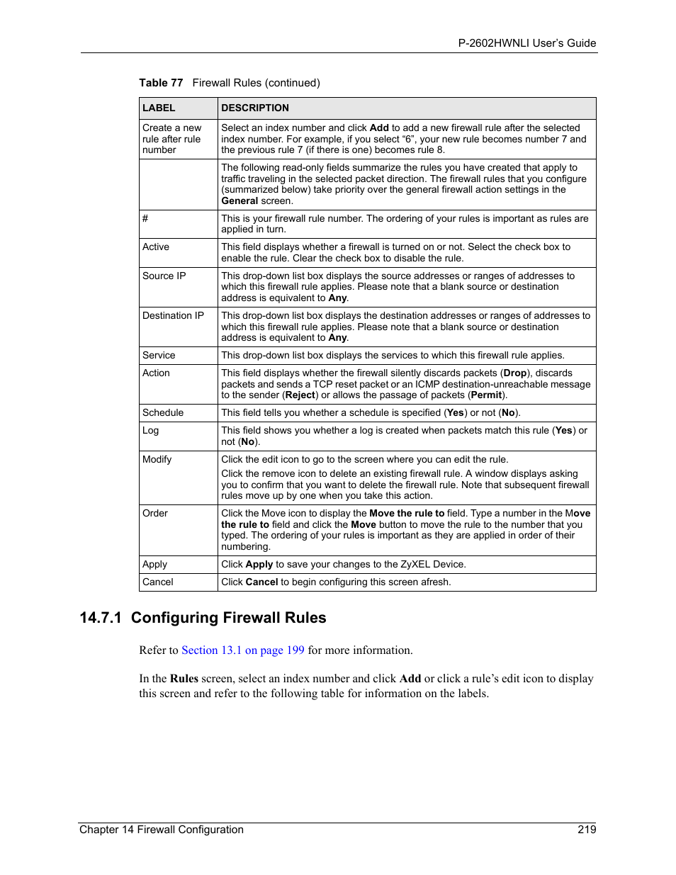 1 configuring firewall rules, Refer to | ZyXEL Communications 802.11g Wireless ADSL2+ 4-port VoIP IAD P-2602HWNLI User Manual | Page 219 / 442