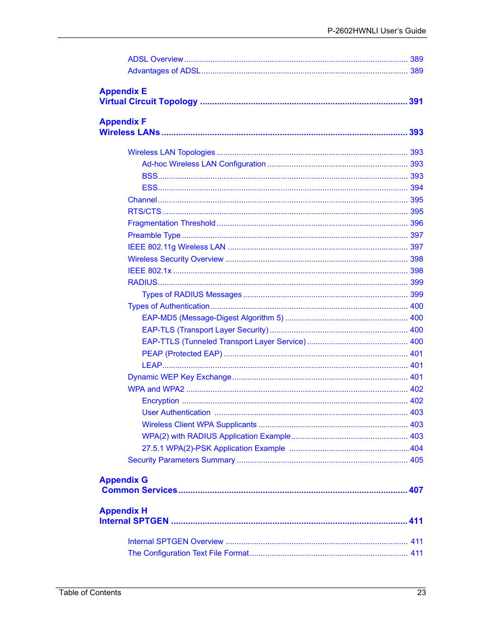 ZyXEL Communications 802.11g Wireless ADSL2+ 4-port VoIP IAD P-2602HWNLI User Manual | Page 23 / 442