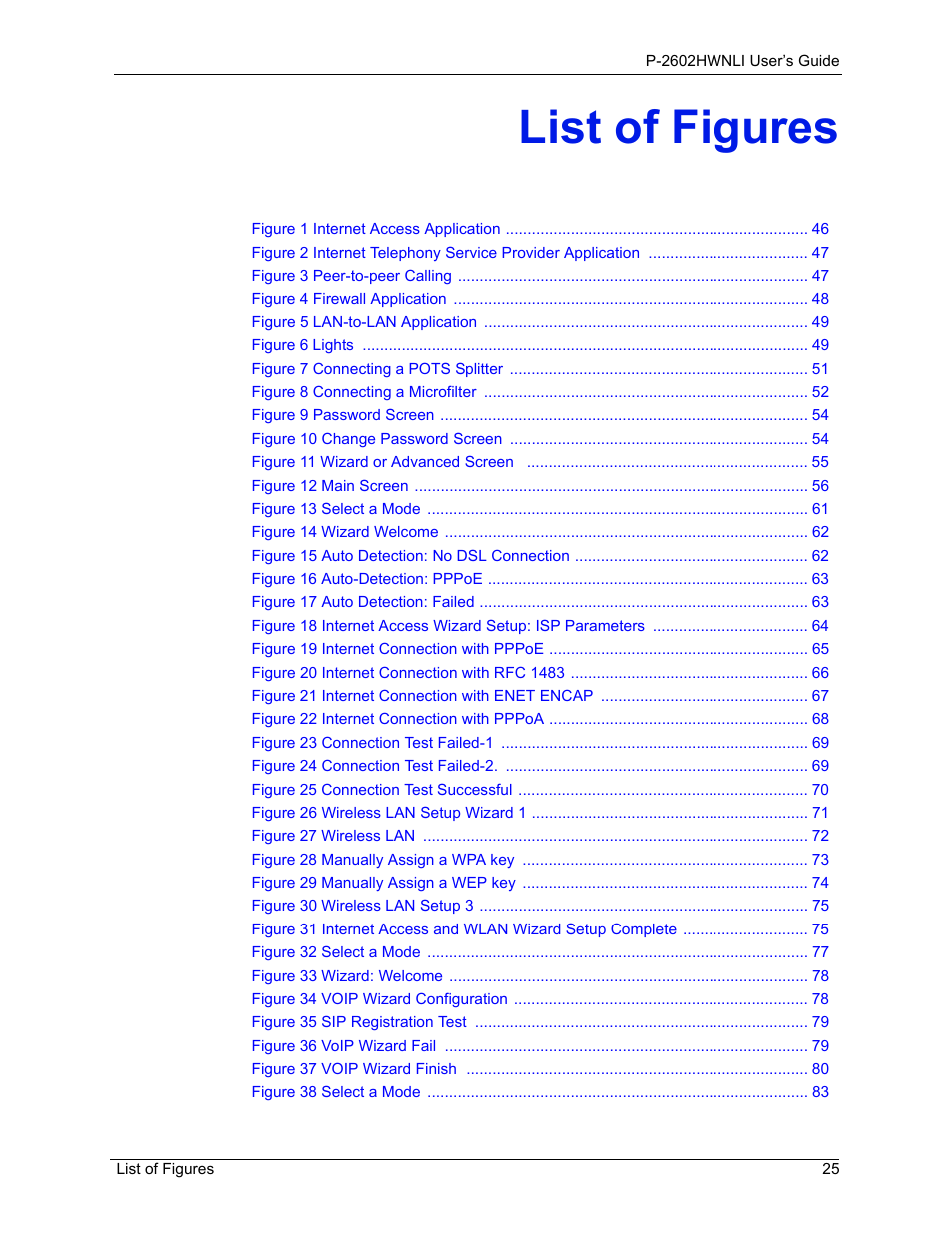 List of figures | ZyXEL Communications 802.11g Wireless ADSL2+ 4-port VoIP IAD P-2602HWNLI User Manual | Page 25 / 442