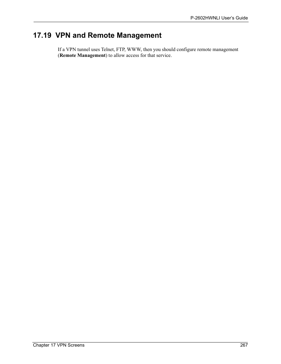 19 vpn and remote management | ZyXEL Communications 802.11g Wireless ADSL2+ 4-port VoIP IAD P-2602HWNLI User Manual | Page 267 / 442