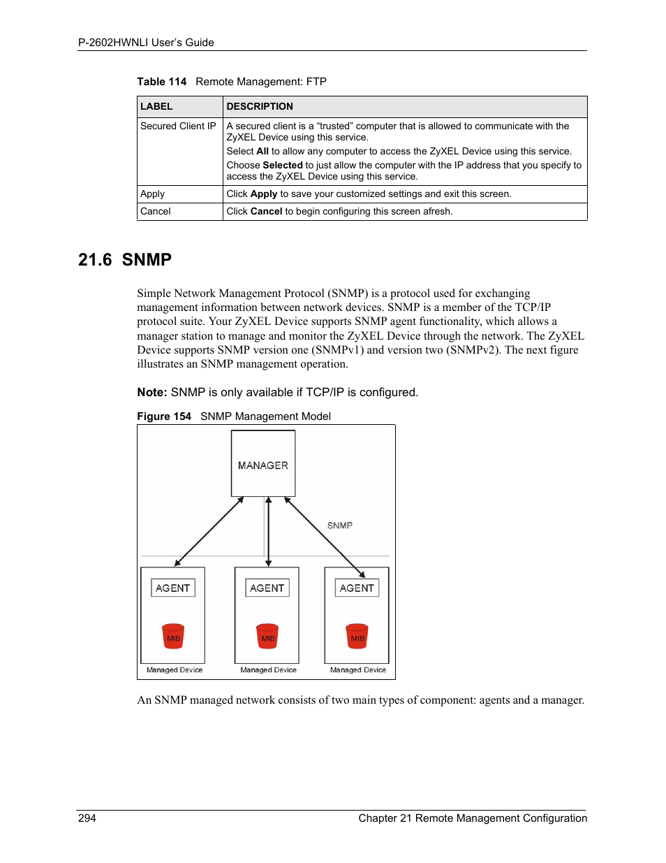 6 snmp, Figure 154 snmp management model | ZyXEL Communications 802.11g Wireless ADSL2+ 4-port VoIP IAD P-2602HWNLI User Manual | Page 294 / 442