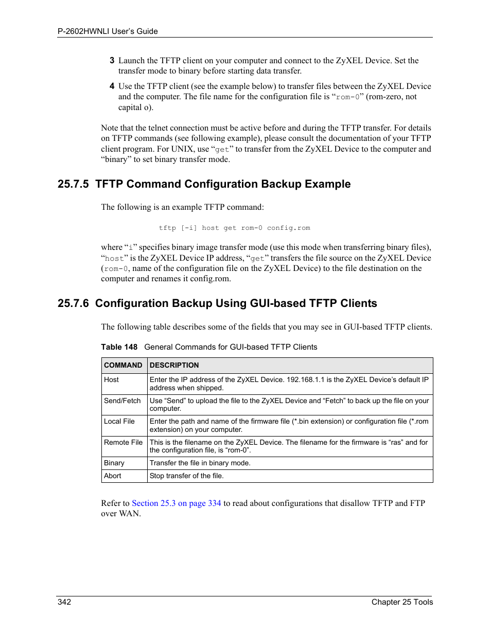 5 tftp command configuration backup example | ZyXEL Communications 802.11g Wireless ADSL2+ 4-port VoIP IAD P-2602HWNLI User Manual | Page 342 / 442