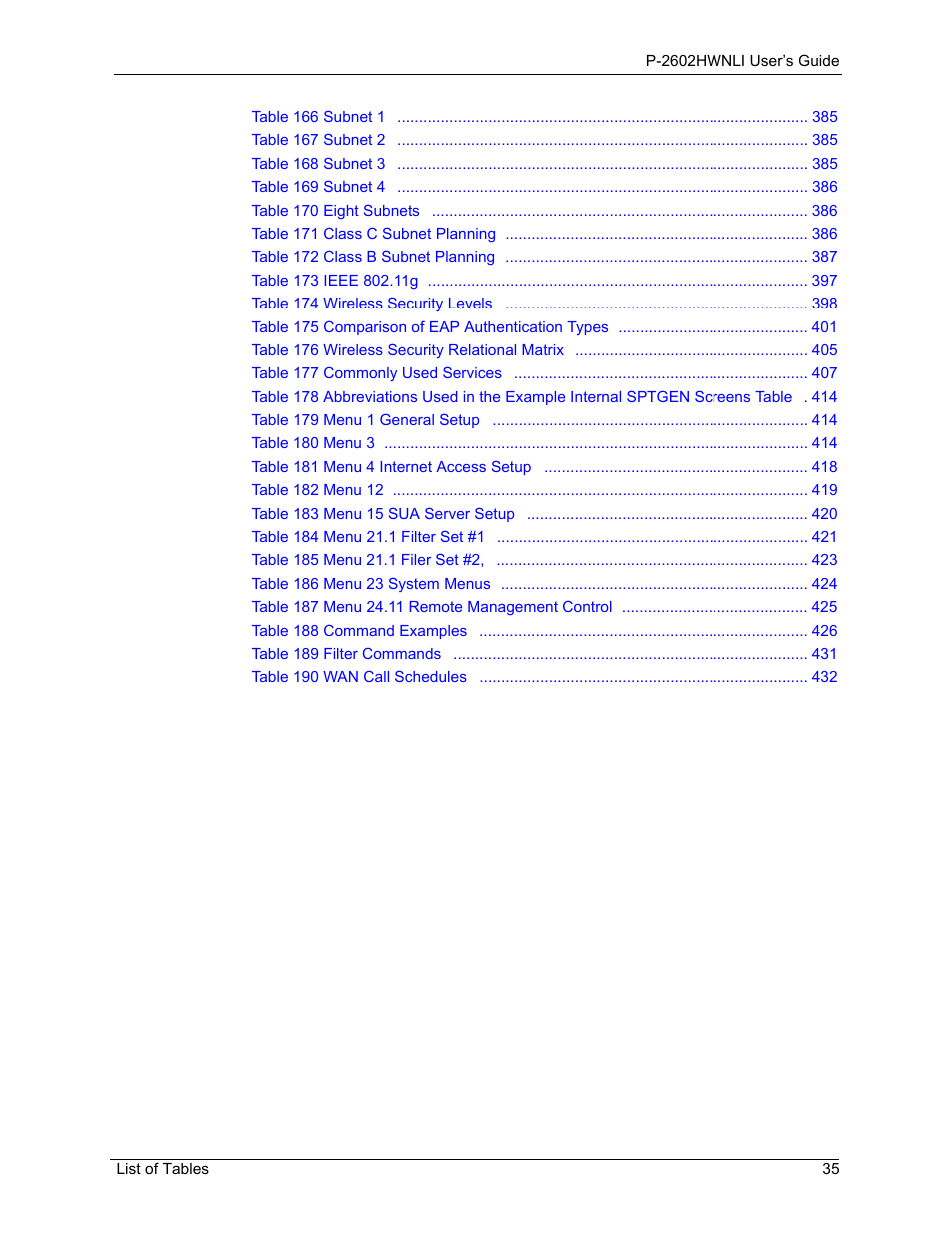 ZyXEL Communications 802.11g Wireless ADSL2+ 4-port VoIP IAD P-2602HWNLI User Manual | Page 35 / 442