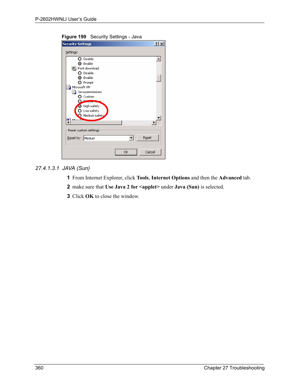 Figure 199 security settings - java | ZyXEL Communications 802.11g Wireless ADSL2+ 4-port VoIP IAD P-2602HWNLI User Manual | Page 360 / 442