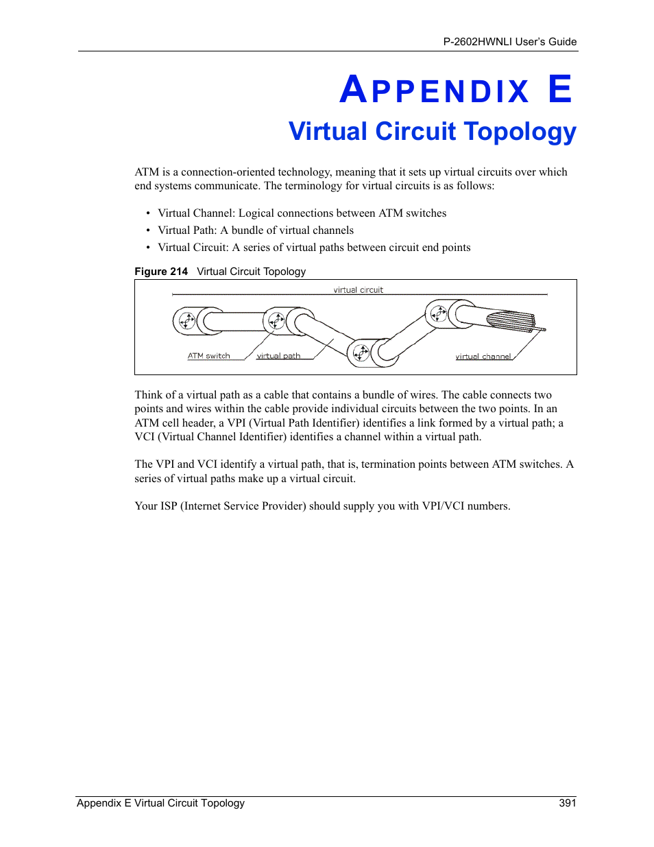 Virtual circuit topology, Appendix e virtual circuit topology, Figure 214 virtual circuit topology | ZyXEL Communications 802.11g Wireless ADSL2+ 4-port VoIP IAD P-2602HWNLI User Manual | Page 391 / 442