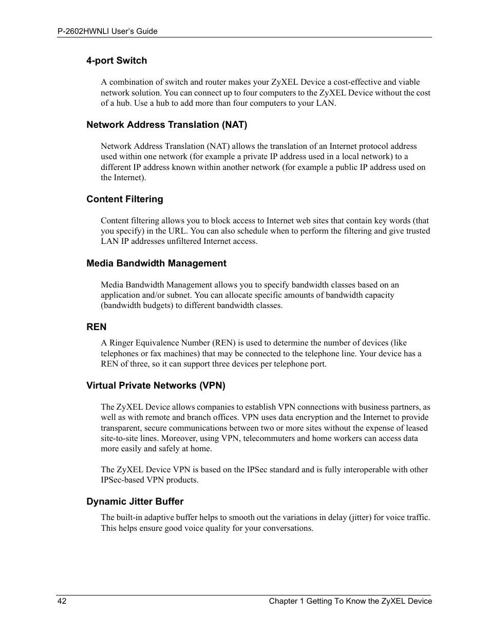 ZyXEL Communications 802.11g Wireless ADSL2+ 4-port VoIP IAD P-2602HWNLI User Manual | Page 42 / 442