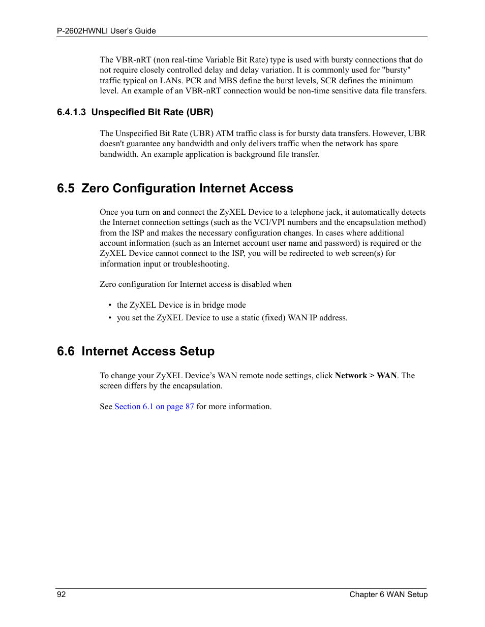 3 unspecified bit rate (ubr), 5 zero configuration internet access, 6 internet access setup | ZyXEL Communications 802.11g Wireless ADSL2+ 4-port VoIP IAD P-2602HWNLI User Manual | Page 92 / 442