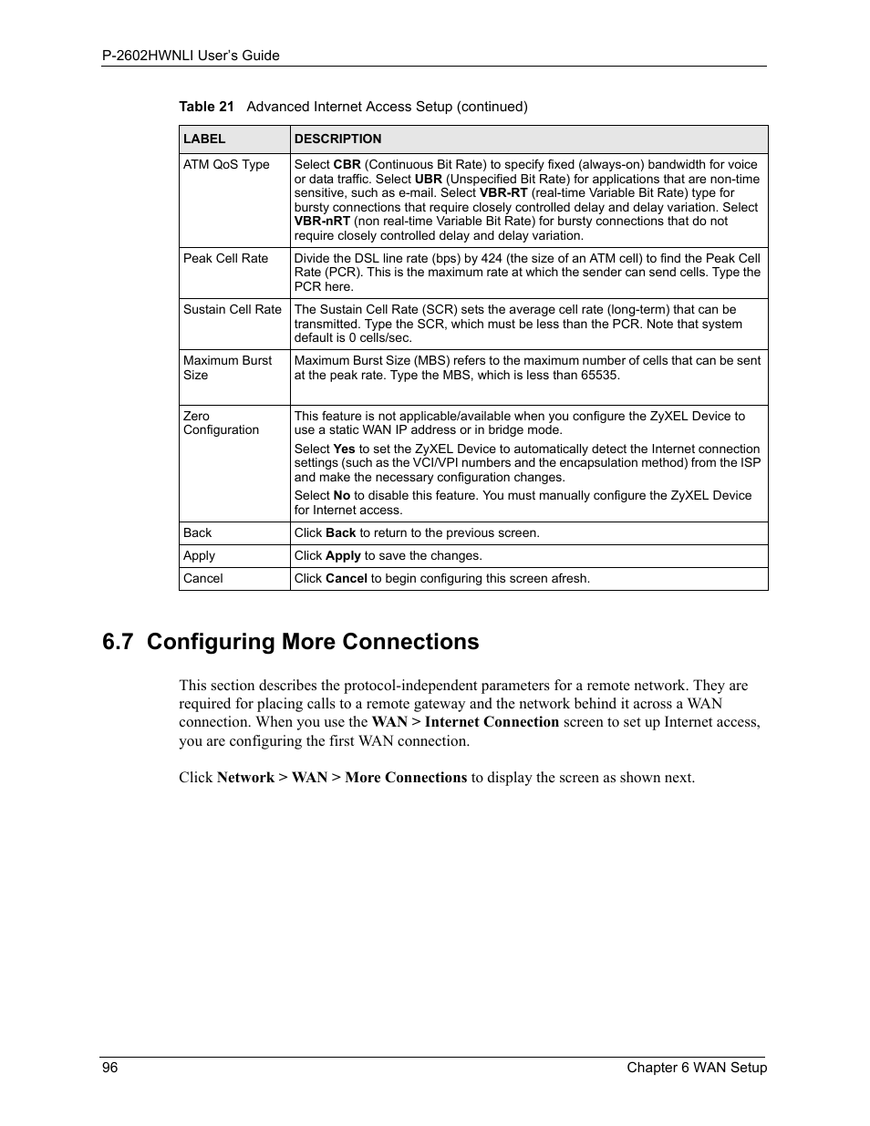 7 configuring more connections | ZyXEL Communications 802.11g Wireless ADSL2+ 4-port VoIP IAD P-2602HWNLI User Manual | Page 96 / 442