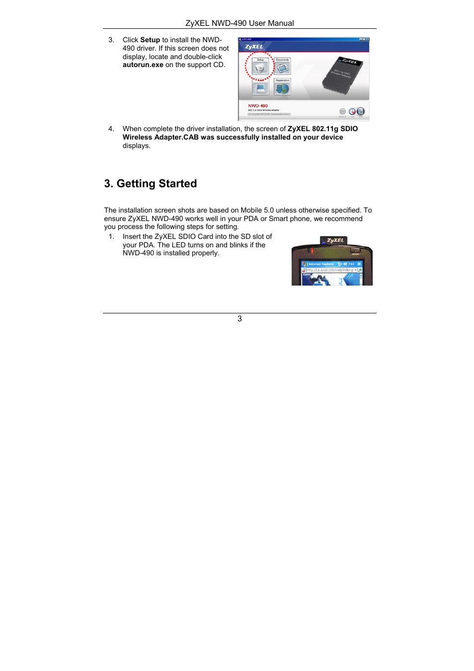Getting started | ZyXEL Communications NWD-490 User Manual | Page 4 / 12