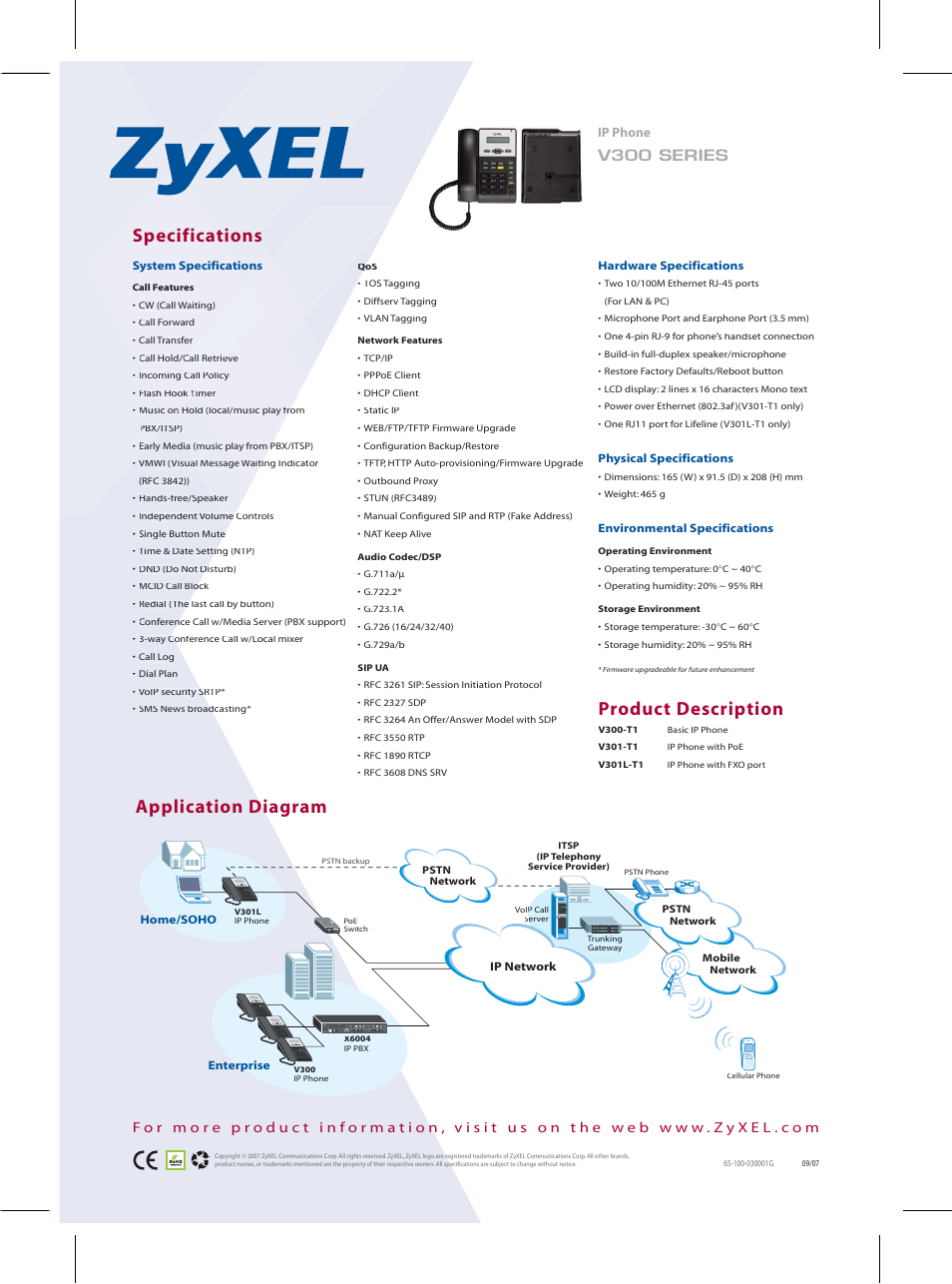 V300 series, Ip phone | ZyXEL Communications V300 Series User Manual | Page 2 / 2