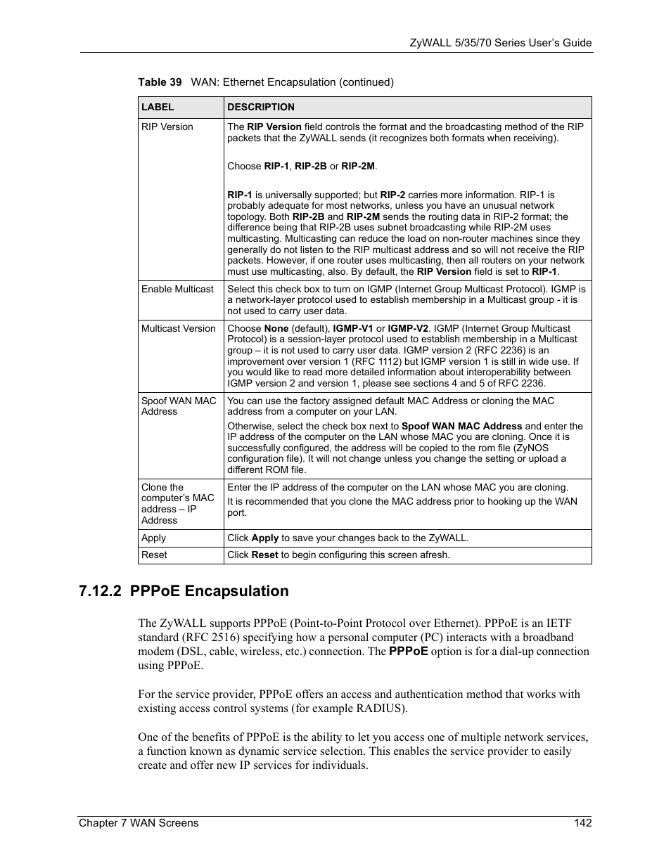 2 pppoe encapsulation | ZyXEL Communications Internet Security Appliance ZyWALL5UTM 4.0 User Manual | Page 142 / 803