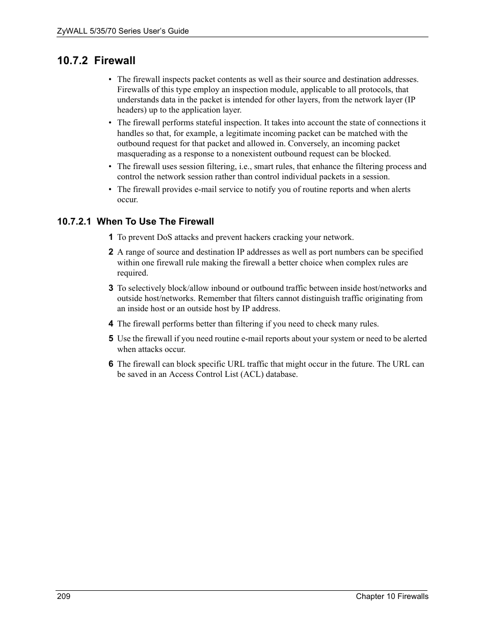 2 firewall, 1 when to use the firewall | ZyXEL Communications Internet Security Appliance ZyWALL5UTM 4.0 User Manual | Page 209 / 803