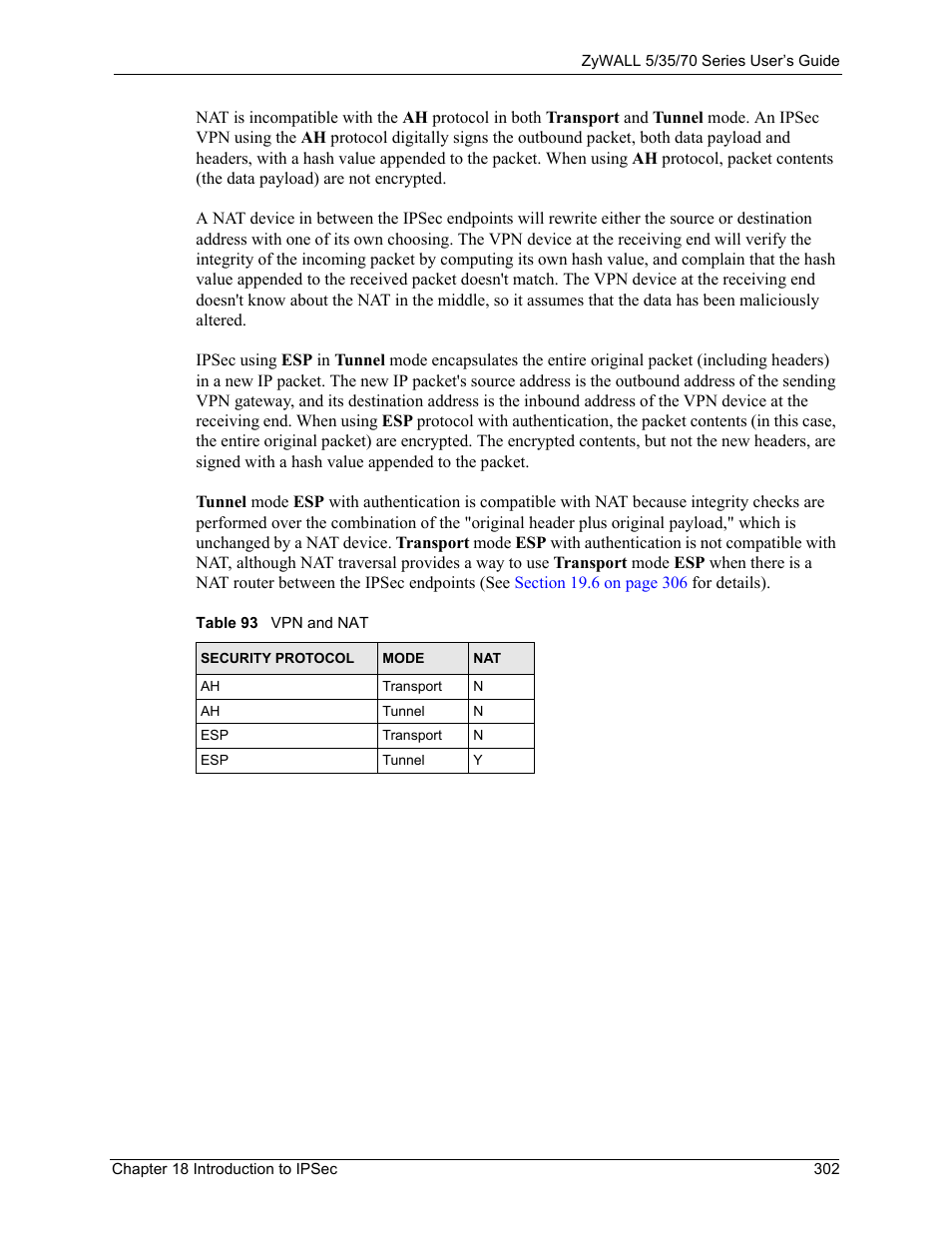 Table 93 vpn and nat | ZyXEL Communications Internet Security Appliance ZyWALL5UTM 4.0 User Manual | Page 302 / 803