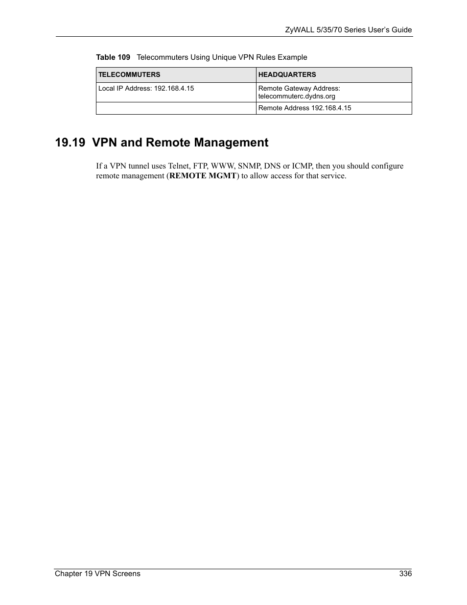 19 vpn and remote management | ZyXEL Communications Internet Security Appliance ZyWALL5UTM 4.0 User Manual | Page 336 / 803
