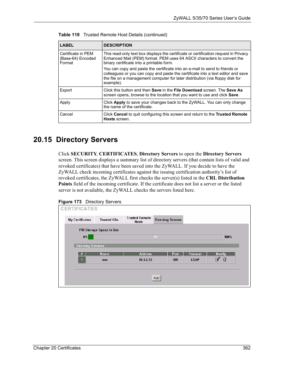 Figure 173 directory servers, 15 directory servers | ZyXEL Communications Internet Security Appliance ZyWALL5UTM 4.0 User Manual | Page 362 / 803