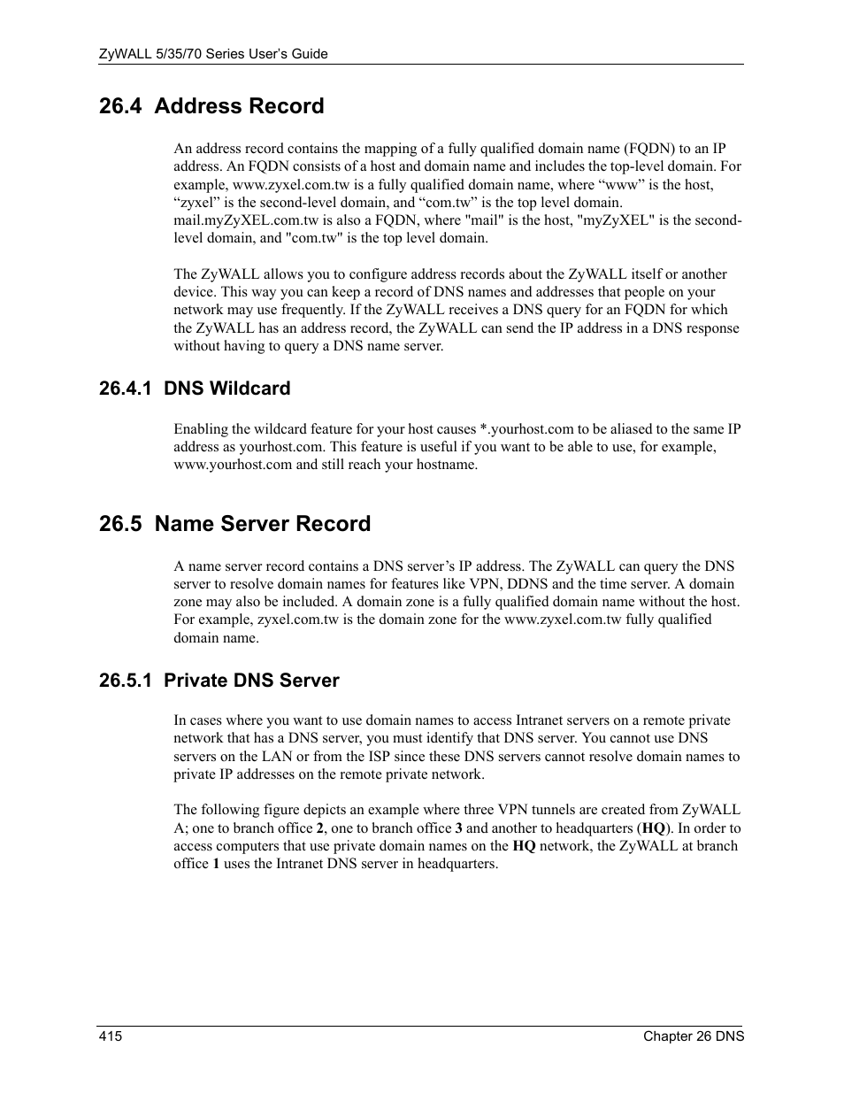 4 address record, 1 dns wildcard, 5 name server record | 1 private dns server, Section | ZyXEL Communications Internet Security Appliance ZyWALL5UTM 4.0 User Manual | Page 415 / 803