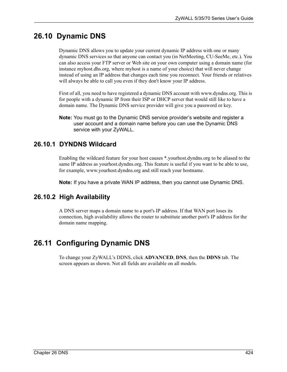 1 dyndns wildcard, 2 high availability, 11 configuring dynamic dns | 1 dyndns wildcard 26.10.2 high availability, For details, 10 dynamic dns | ZyXEL Communications Internet Security Appliance ZyWALL5UTM 4.0 User Manual | Page 424 / 803