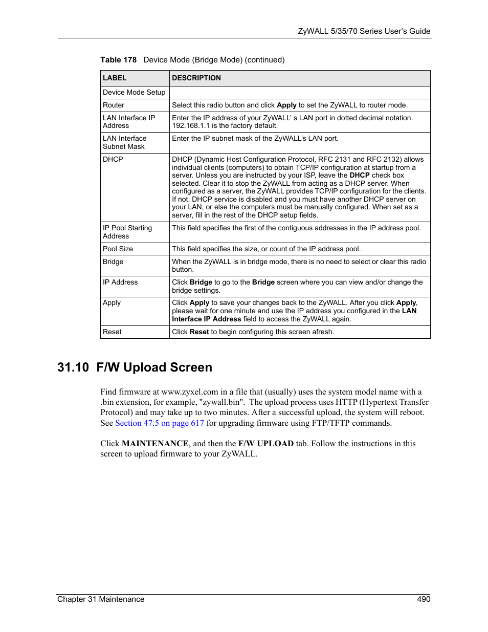 10 f/w upload screen | ZyXEL Communications Internet Security Appliance ZyWALL5UTM 4.0 User Manual | Page 490 / 803