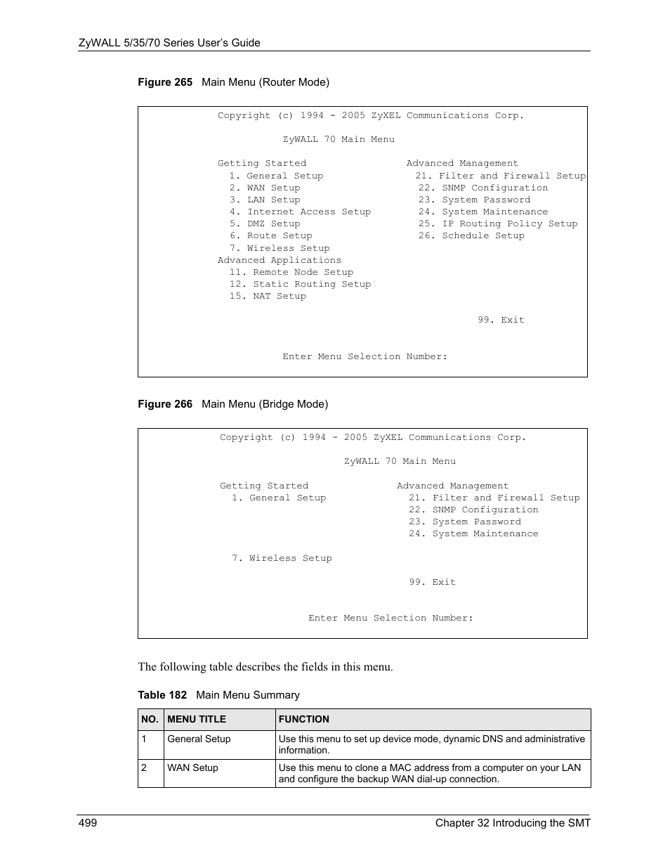 Table 182 main menu summary | ZyXEL Communications Internet Security Appliance ZyWALL5UTM 4.0 User Manual | Page 499 / 803
