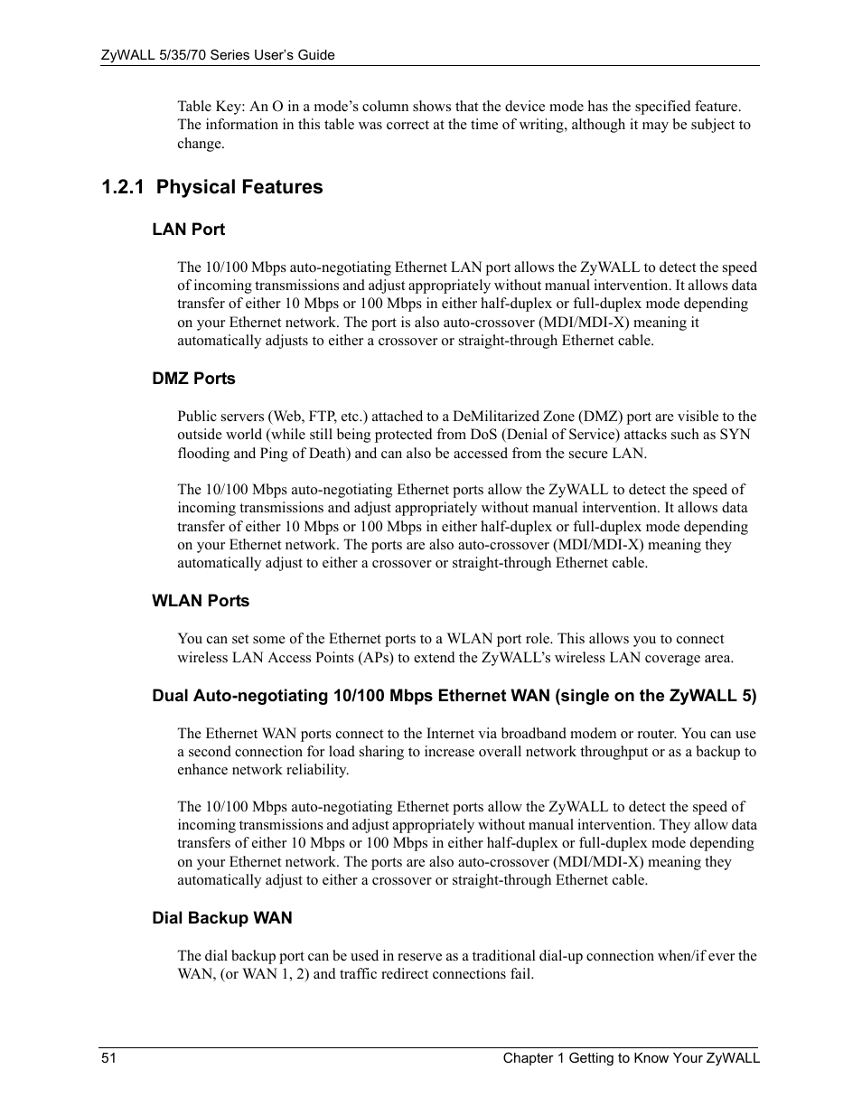 1 physical features | ZyXEL Communications Internet Security Appliance ZyWALL5UTM 4.0 User Manual | Page 51 / 803