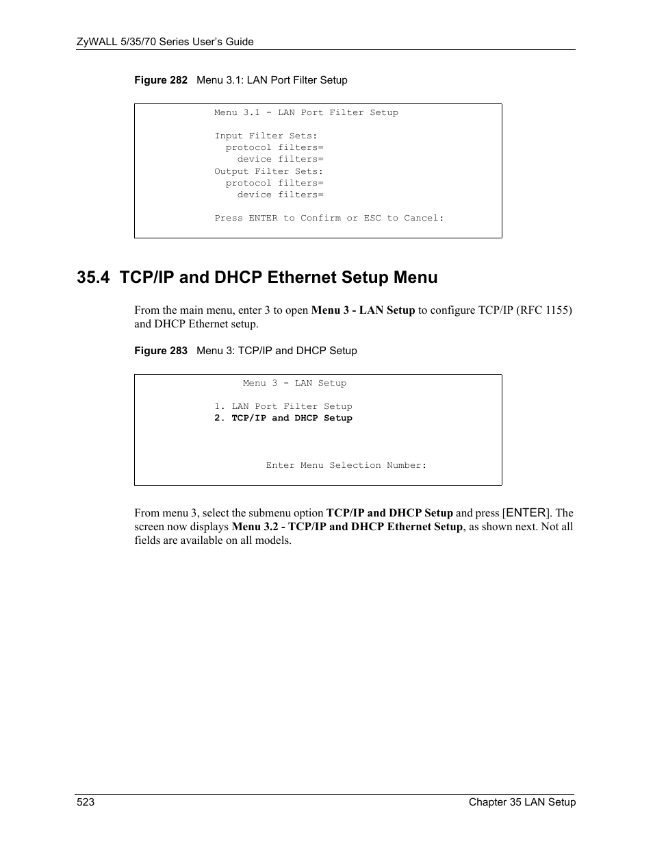 4 tcp/ip and dhcp ethernet setup menu | ZyXEL Communications Internet Security Appliance ZyWALL5UTM 4.0 User Manual | Page 523 / 803