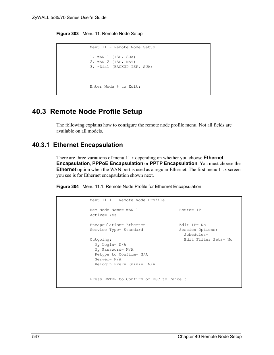 3 remote node profile setup, 1 ethernet encapsulation | ZyXEL Communications Internet Security Appliance ZyWALL5UTM 4.0 User Manual | Page 547 / 803