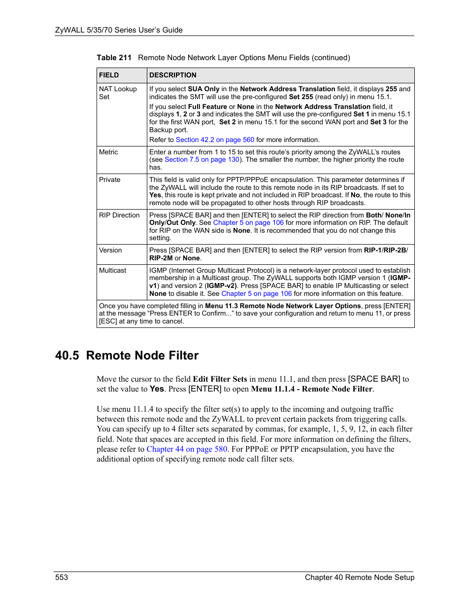 5 remote node filter | ZyXEL Communications Internet Security Appliance ZyWALL5UTM 4.0 User Manual | Page 553 / 803