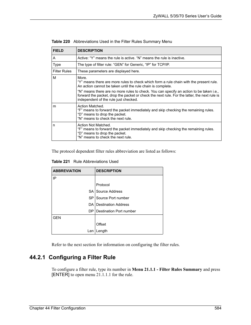 1 configuring a filter rule | ZyXEL Communications Internet Security Appliance ZyWALL5UTM 4.0 User Manual | Page 584 / 803