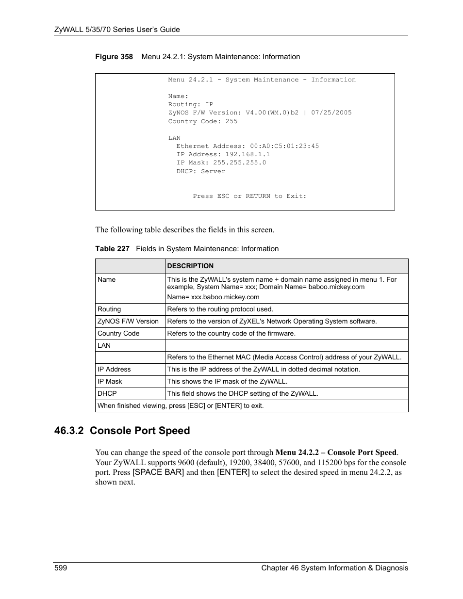 2 console port speed | ZyXEL Communications Internet Security Appliance ZyWALL5UTM 4.0 User Manual | Page 599 / 803