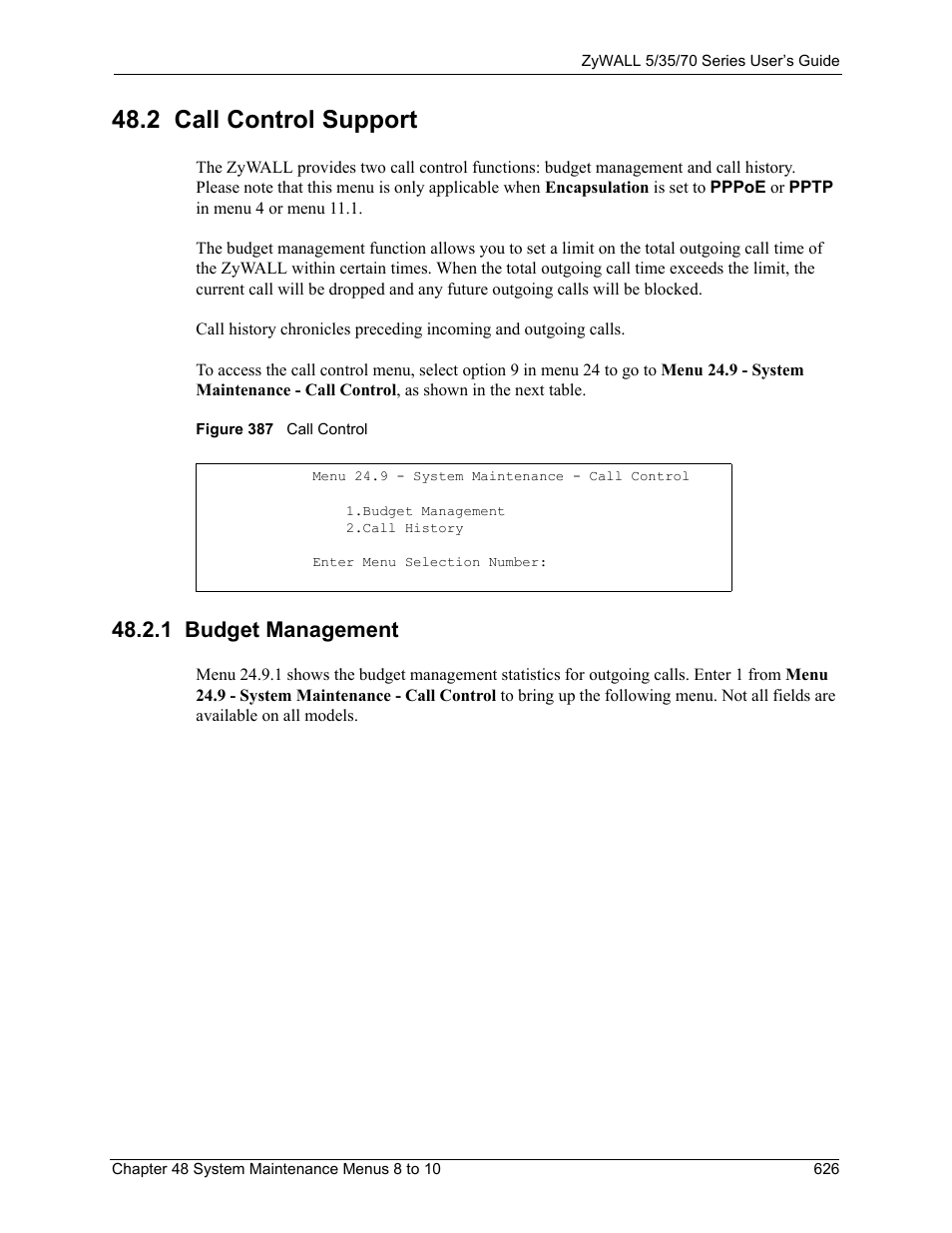 2 call control support, 1 budget management, Figure 387 call control | ZyXEL Communications Internet Security Appliance ZyWALL5UTM 4.0 User Manual | Page 626 / 803