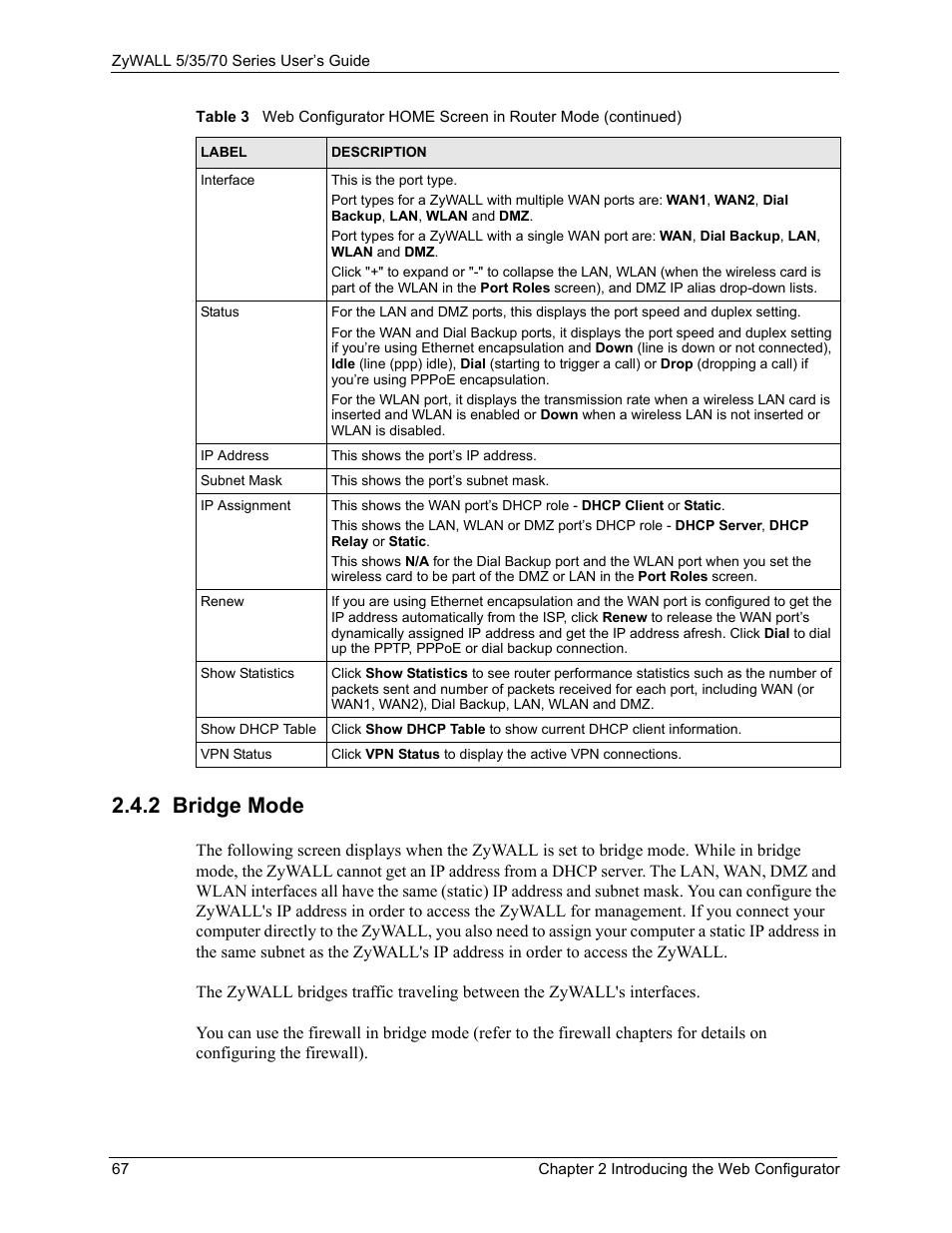 2 bridge mode | ZyXEL Communications Internet Security Appliance ZyWALL5UTM 4.0 User Manual | Page 67 / 803