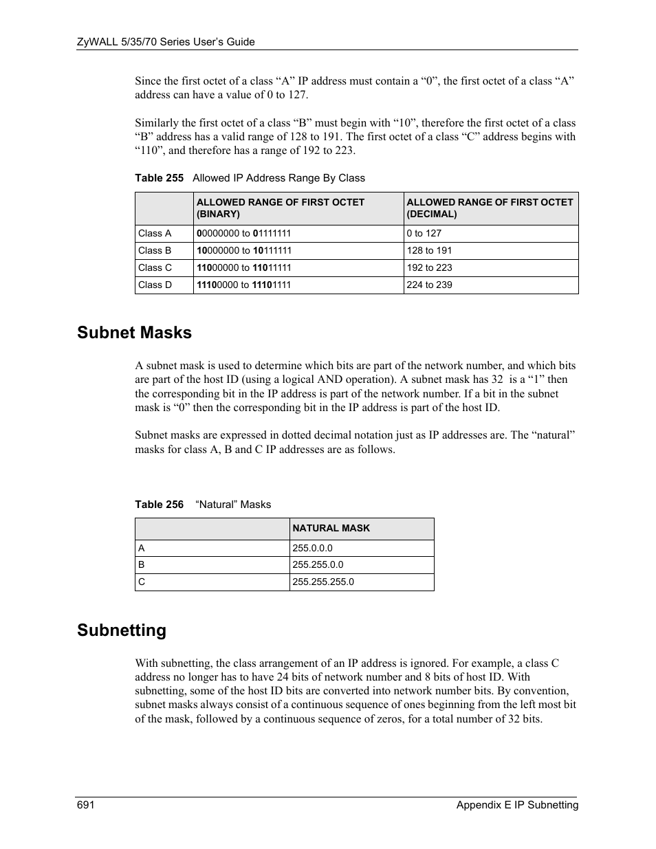 Subnet masks, Subnetting | ZyXEL Communications Internet Security Appliance ZyWALL5UTM 4.0 User Manual | Page 691 / 803