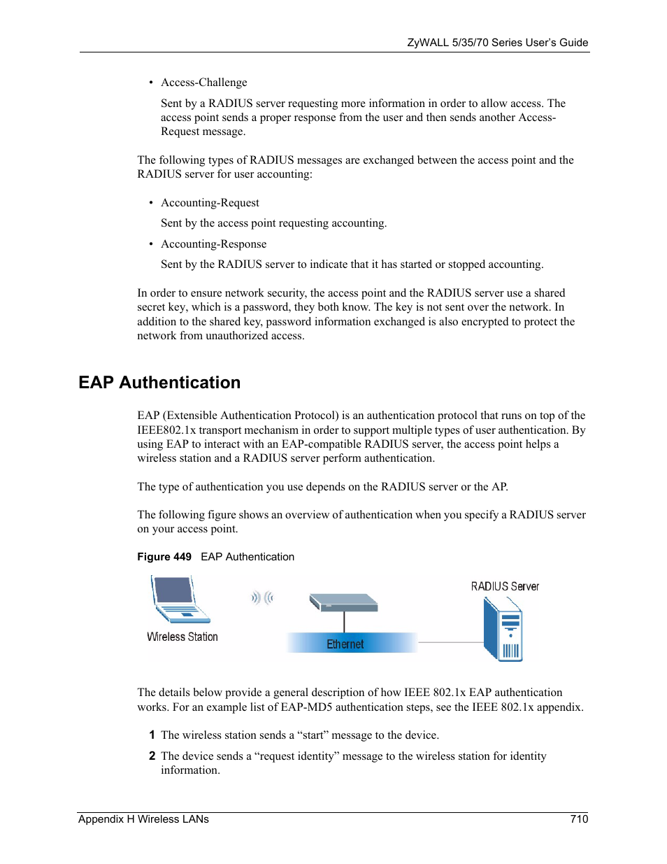 Eap authentication, Figure 449 eap authentication | ZyXEL Communications Internet Security Appliance ZyWALL5UTM 4.0 User Manual | Page 710 / 803